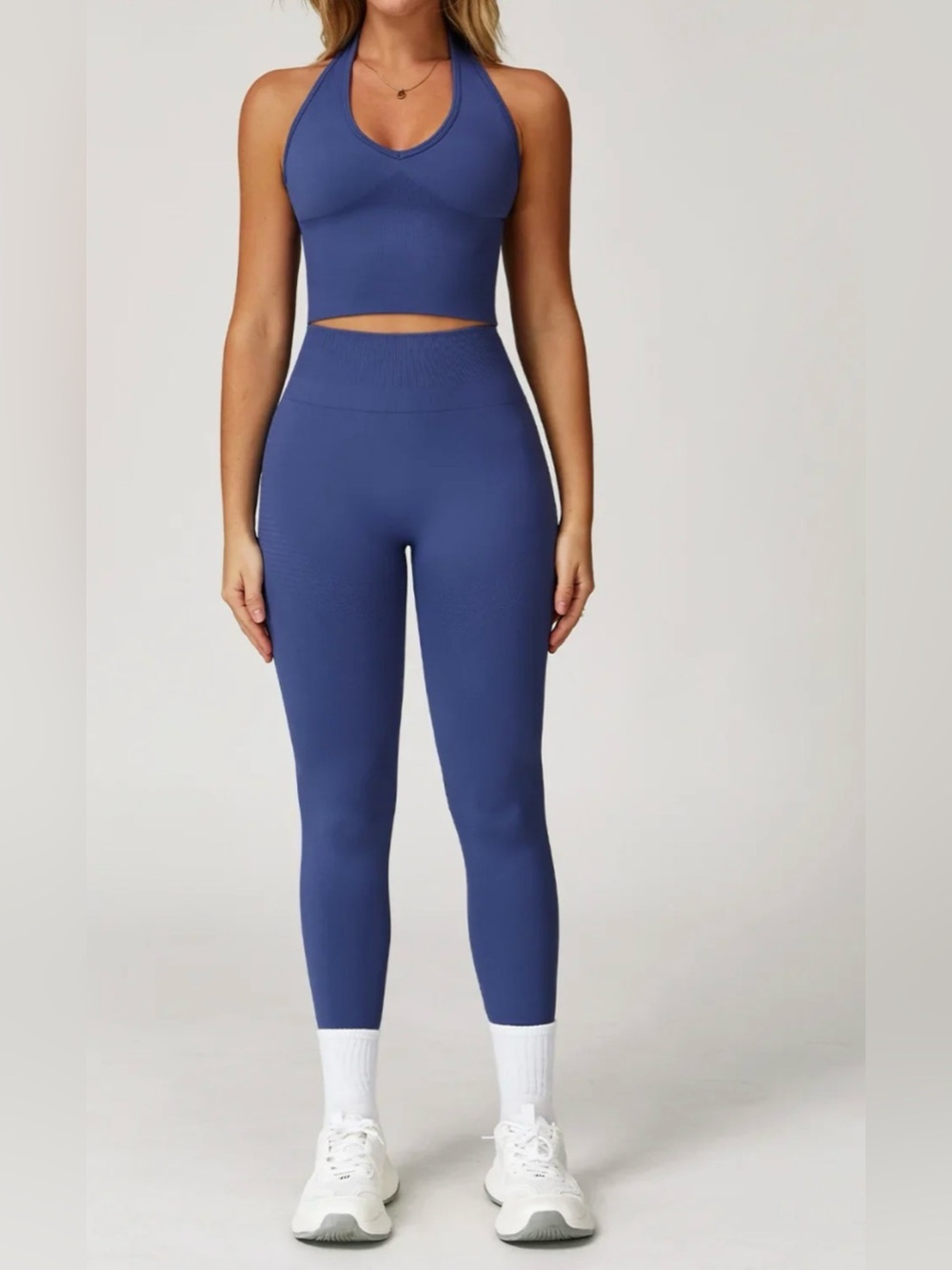 High-Waist Seamless Leggings set in Blue